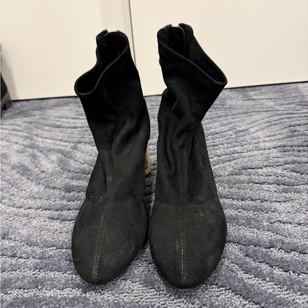 ZARA Black Women's Suede Sock Booties With Gold Hardware